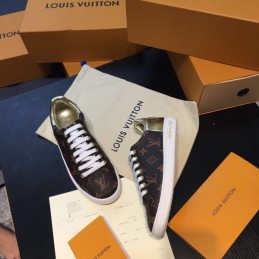 Replica Louis Vuitton Brown Monogram Gold Low-Top Sneakers