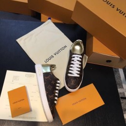 Replica Louis Vuitton Brown Monogram Gold Low-Top Sneakers