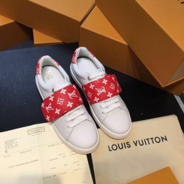 Replica Louis Vuitton White Red Monogram Strap Sneakers
