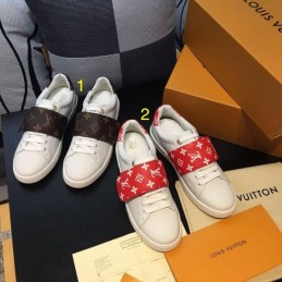 Replica Louis Vuitton White Red Monogram Strap Sneakers