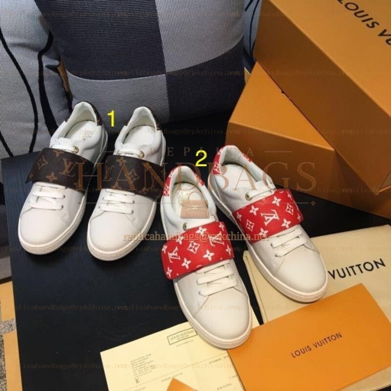 Replica Louis Vuitton White Red Monogram Strap Sneakers