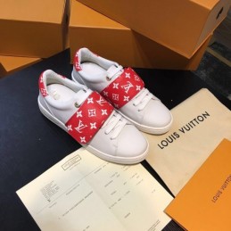 Replica Louis Vuitton White Red Monogram Strap Sneakers