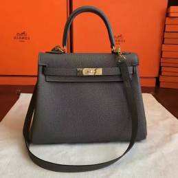 Replica Hermes Gray Kelly 28 Gold Hardware Bag