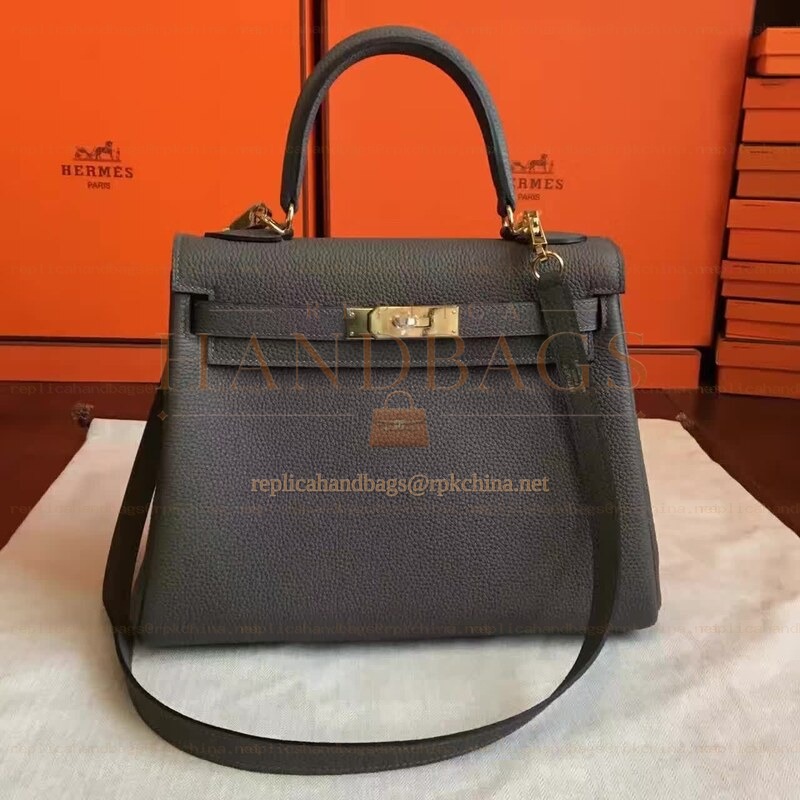 Replica Hermes Gray Kelly 28 Gold Hardware Bag