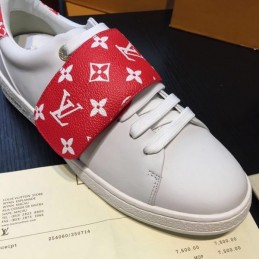 Replica Louis Vuitton White Red Monogram Strap Sneakers