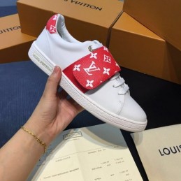 Replica Louis Vuitton White Red Monogram Strap Sneakers