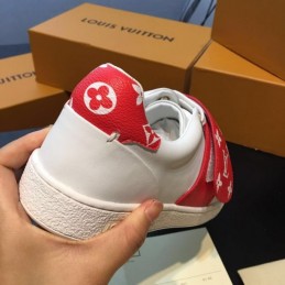 Replica Louis Vuitton White Red Monogram Strap Sneakers