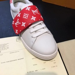 Replica Louis Vuitton White Red Monogram Strap Sneakers
