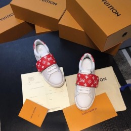 Replica Louis Vuitton White Red Monogram Strap Sneakers
