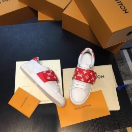 Replica Louis Vuitton White Red Monogram Strap Sneakers