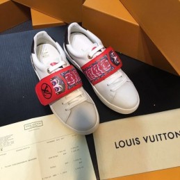 Replica Louis Vuitton White Red Graphic Strap Sneakers