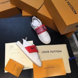 Replica Louis Vuitton White Red Graphic Strap Sneakers