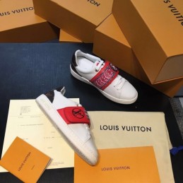 Replica Louis Vuitton White Red Graphic Strap Sneakers