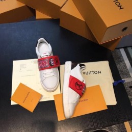 Replica Louis Vuitton White Red Graphic Strap Sneakers