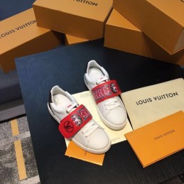 Replica Louis Vuitton White Red Graphic Strap Sneakers