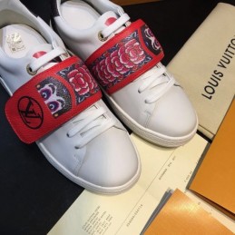 Replica Louis Vuitton White Red Graphic Strap Sneakers