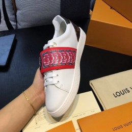 Replica Louis Vuitton White Red Graphic Strap Sneakers