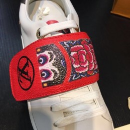 Replica Louis Vuitton White Red Graphic Strap Sneakers