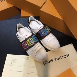 Replica Louis Vuitton White Multicolor Graphic Strap Sneakers