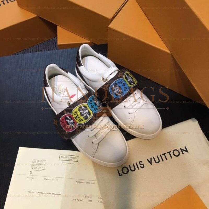 Replica Louis Vuitton White Multicolor Graphic Strap Sneakers