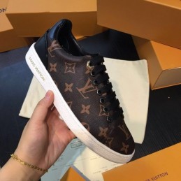 Replica Louis Vuitton Brown Monogram Black Low-Top Sneakers