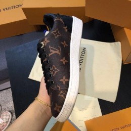Replica Louis Vuitton Brown Monogram Black Low-Top Sneakers