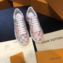 Replica Louis Vuitton Gray Pink Check Low-Top Sneakers