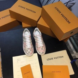 Replica Louis Vuitton Gray Pink Check Low-Top Sneakers