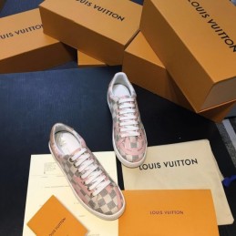 Replica Louis Vuitton Gray Pink Check Low-Top Sneakers