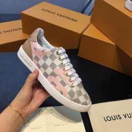 Replica Louis Vuitton Gray Pink Check Low-Top Sneakers