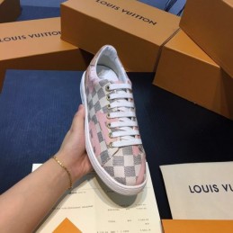Replica Louis Vuitton Gray Pink Check Low-Top Sneakers