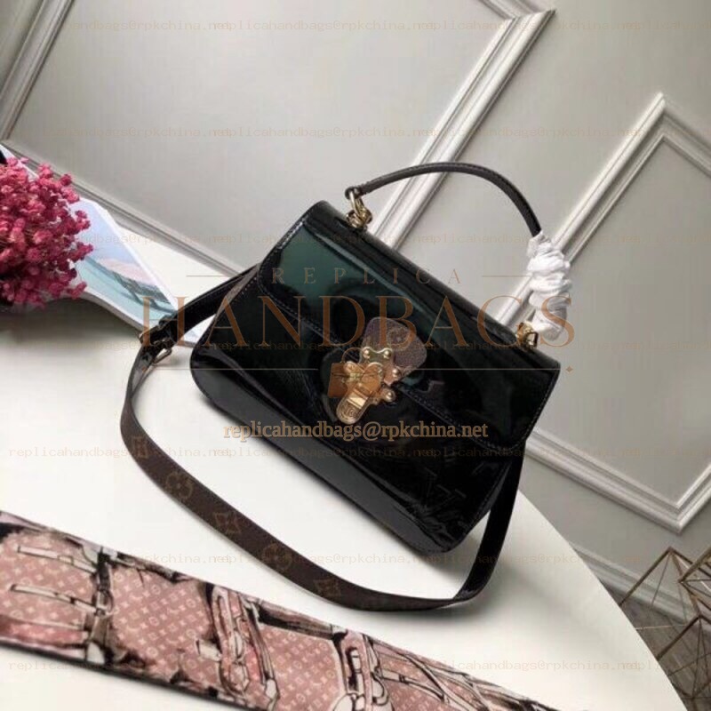 Replica Louis Vuitton Black Patent Cherrywood PM