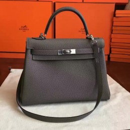 Replica Hermes Gray Kelly 28 Palladium Hardware Bag