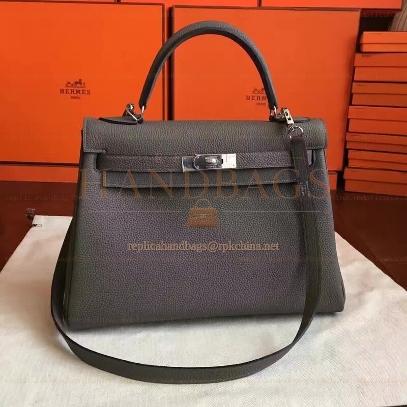 Replica Hermes Gray Kelly 28 Palladium Hardware Bag