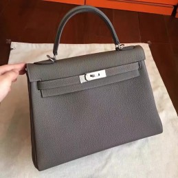 Replica Hermes Gray Kelly 28 Palladium Hardware Bag