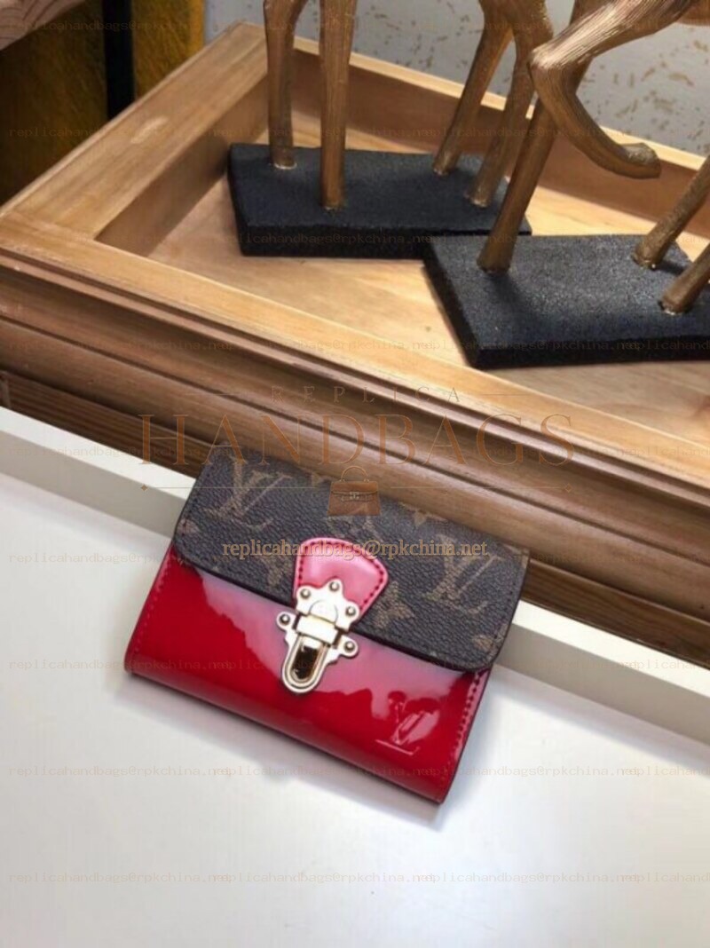 Replica Louis Vuitton Brown Monogram Red Cherrywood Compact Wallet