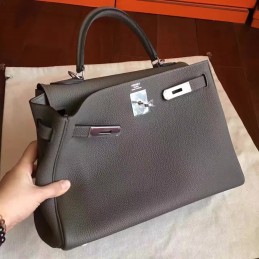 Replica Hermes Gray Kelly 28 Palladium Hardware Bag