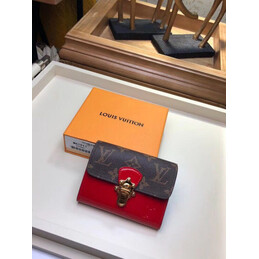 Replica Louis Vuitton Brown Monogram Bright Red Cherrywood Compact Wallet