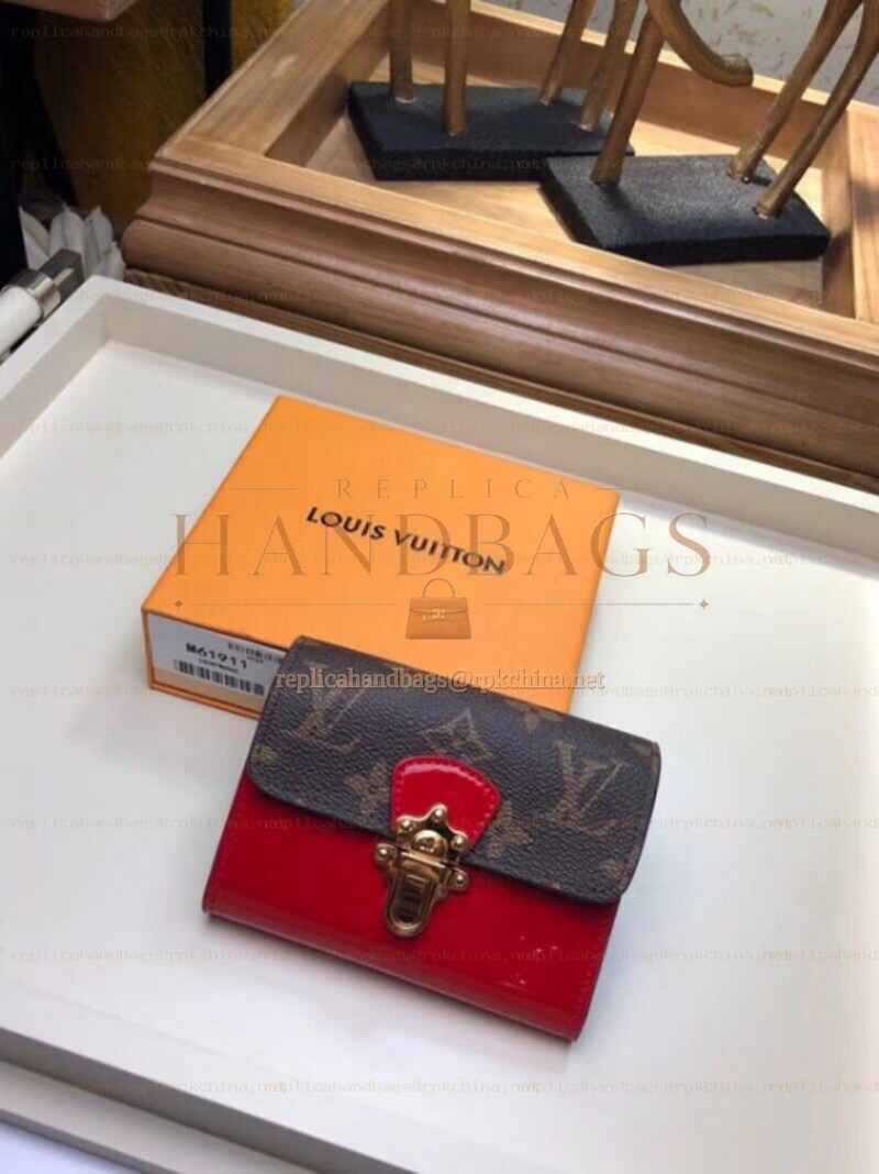 Replica Louis Vuitton Brown Monogram Bright Red Cherrywood Compact Wallet