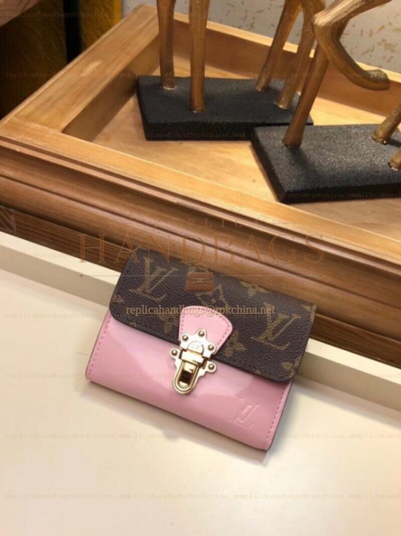 Replica Louis Vuitton Brown Monogram Pale Pink Cherrywood Compact Wallet
