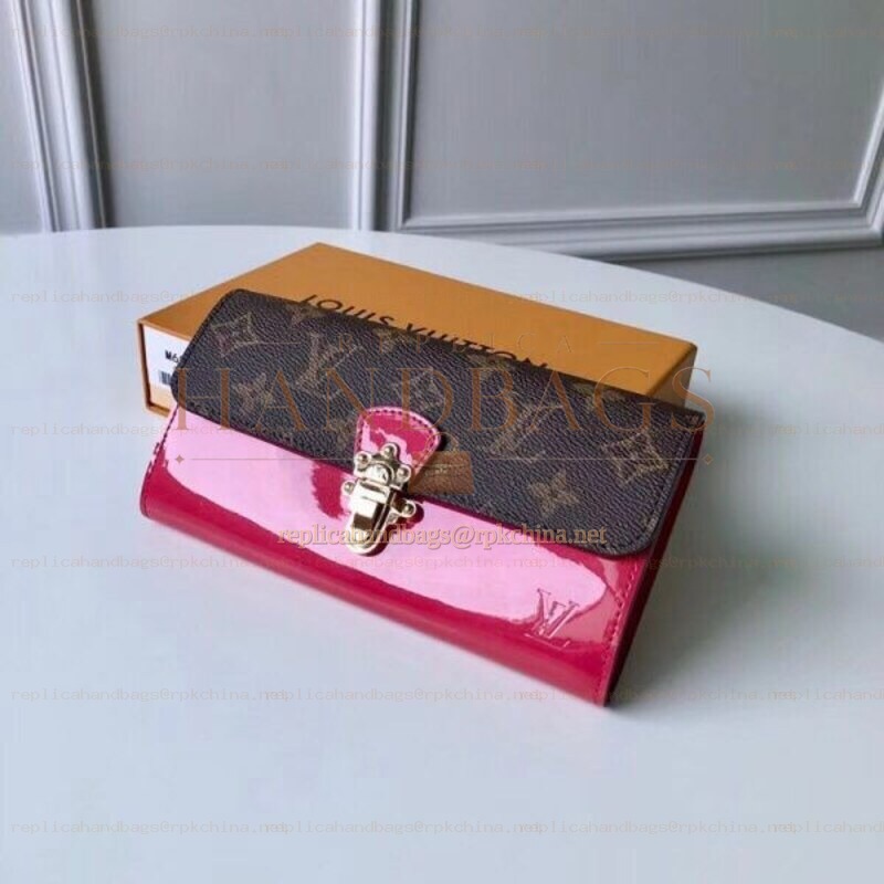 Replica Louis Vuitton Brown Monogram Fuchsia Cherrywood Wallet
