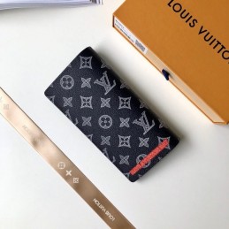 Replica Louis Vuitton Black Monogram Red LV Brazza Wallet