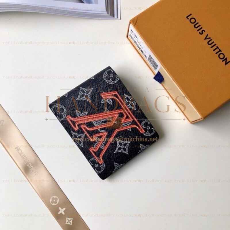 Replica Louis Vuitton Black Monogram Orange LV Multiple Wallet