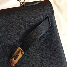 Replica Hermes Black Kelly 28 Smooth Leather Gold Hardware Bag