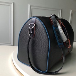 Replica Louis Vuitton Black Leather Rainbow Trim Keepall Bandouliere 45