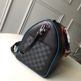 Replica Louis Vuitton Black Leather Rainbow Trim Keepall Bandouliere 45