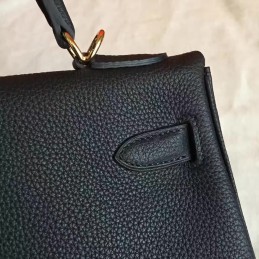 Replica Hermes Black Kelly 28 Smooth Leather Gold Hardware Bag