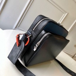 Replica Louis Vuitton Black Leather Blue Trim Nil Messenger