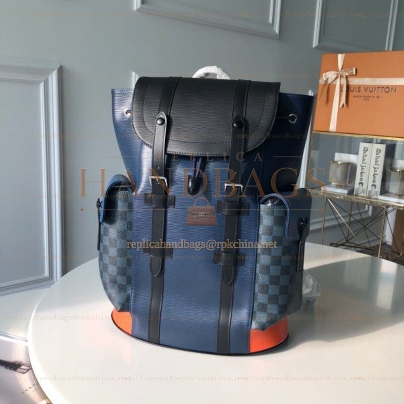 Replica Louis Vuitton Damier Graphite Orange Trim Christopher Backpack