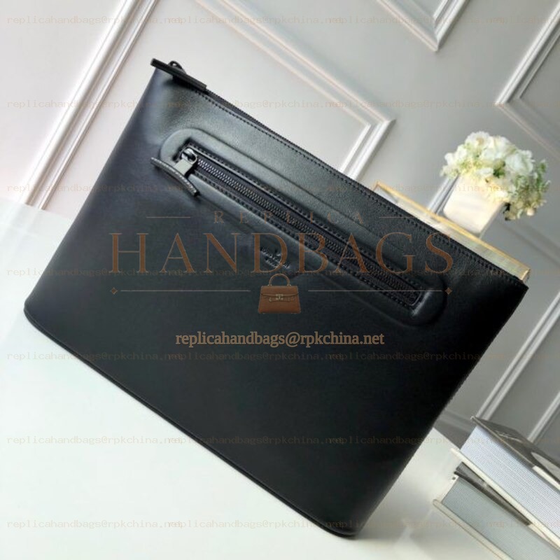Replica Louis Vuitton Black Taiga Leather Front Zip Pochette Cosmos